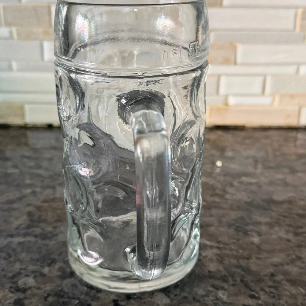 Vintage  Dimpled Beer Mug glass 0.5L Clear German Style Oktoberfest Stein